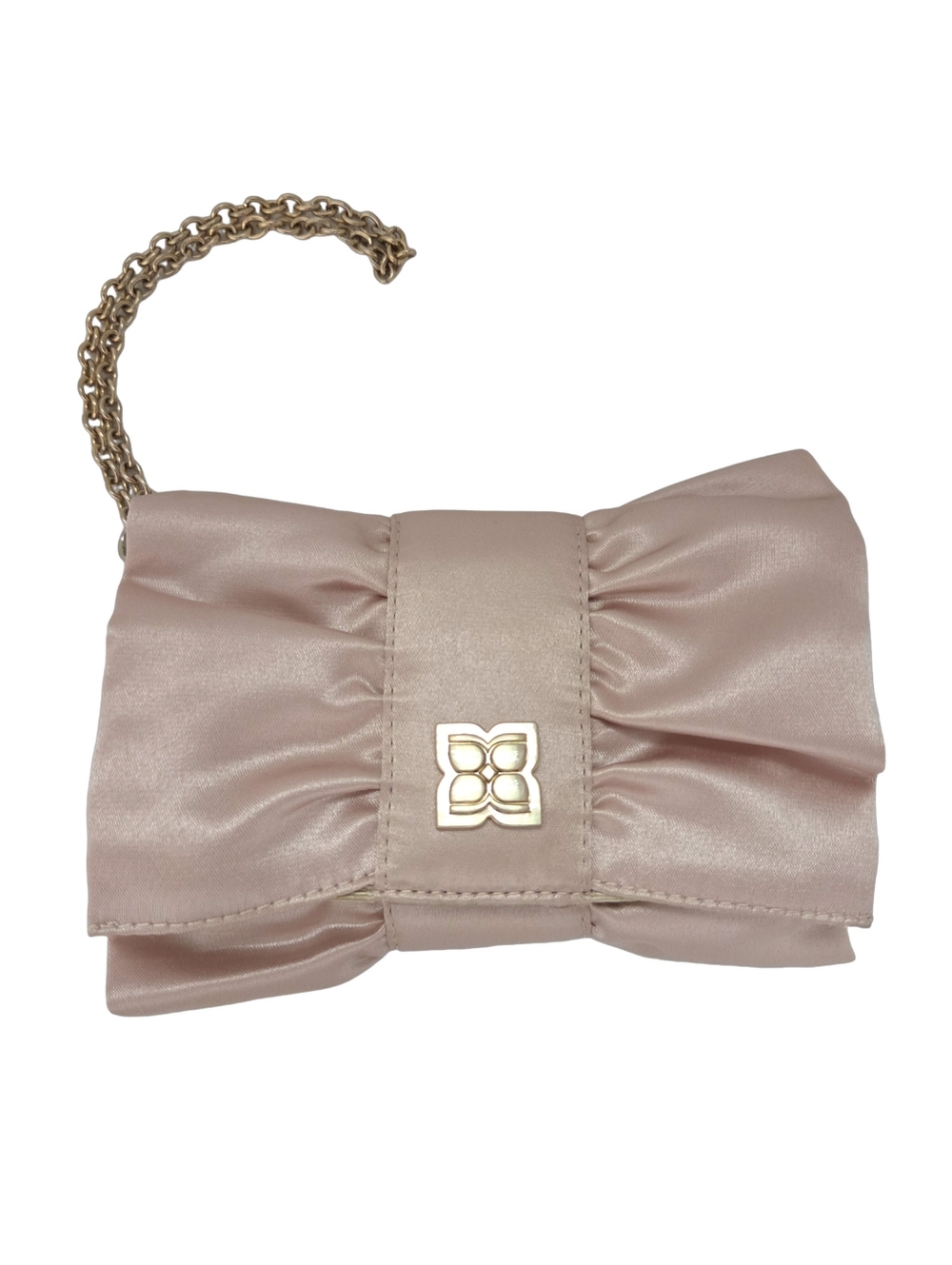 ✨️ BCBGMAXAZRIA Satin Bow Clutch Wristlet | Champagne Beige Evening Wedding Bag - Picture 2 of 11